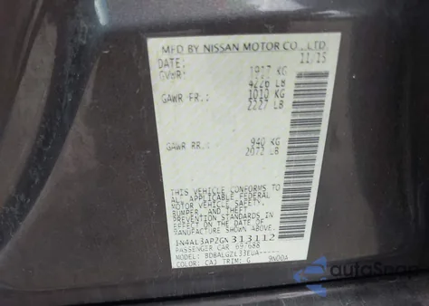 2016 Nissan Altima 2.5/2.5 S/2.5 Sl/2.5 Sr/2.5 Sv from USA, damaged, VIN 1N4AL3AP2GN313112